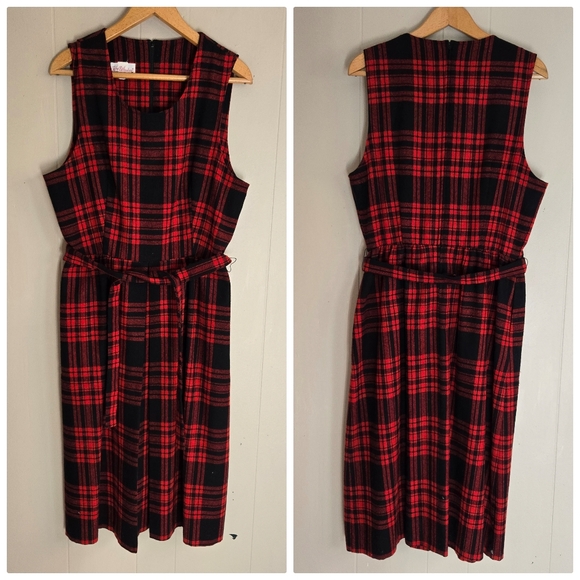 Vtg Kay Windsor Buffalo Plaid Pinafore dress nwot cottagecore Prarie modest M - Picture 2 of 14